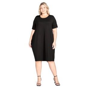 Terra Sky Black Midi T-Shirt Dress (Size 2X)